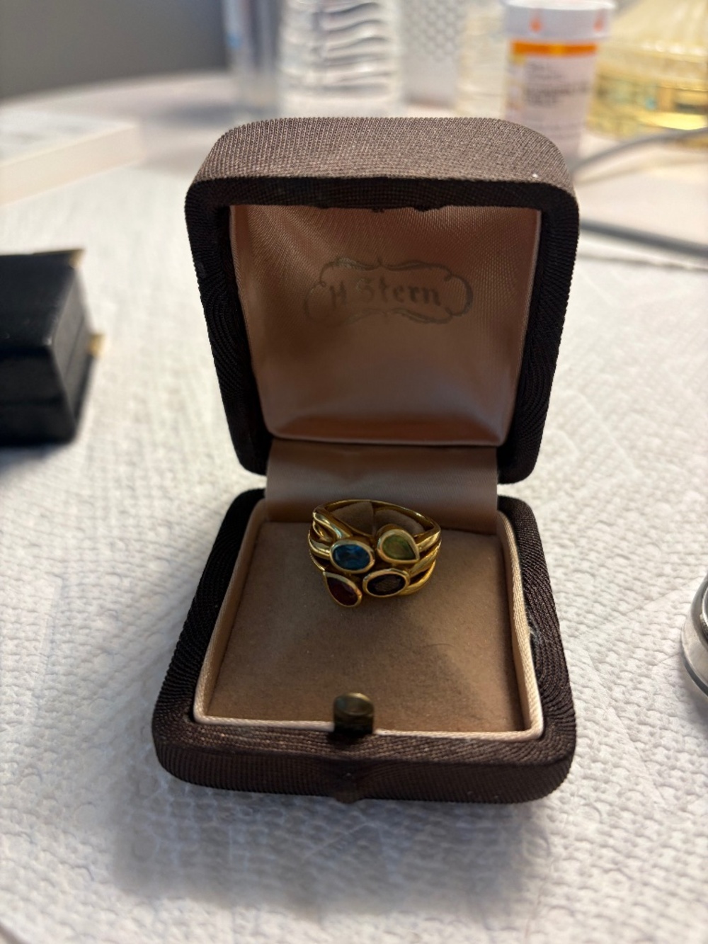 H Stearn Vintage Multi-Stone 18K Gold Ring (original box included)